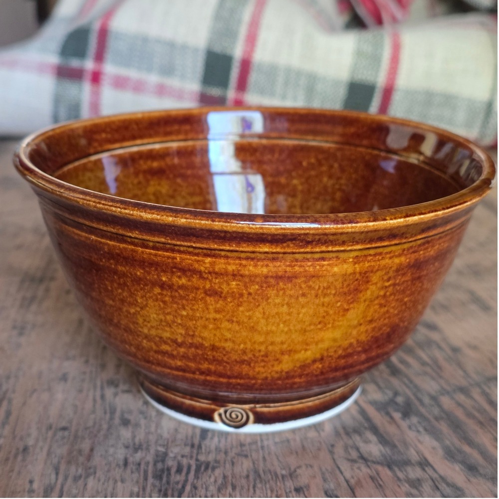Studio Pottery Bowl Brown Tenmoku Glaze Signed CSW 2001 Handmade Wabi Sabi